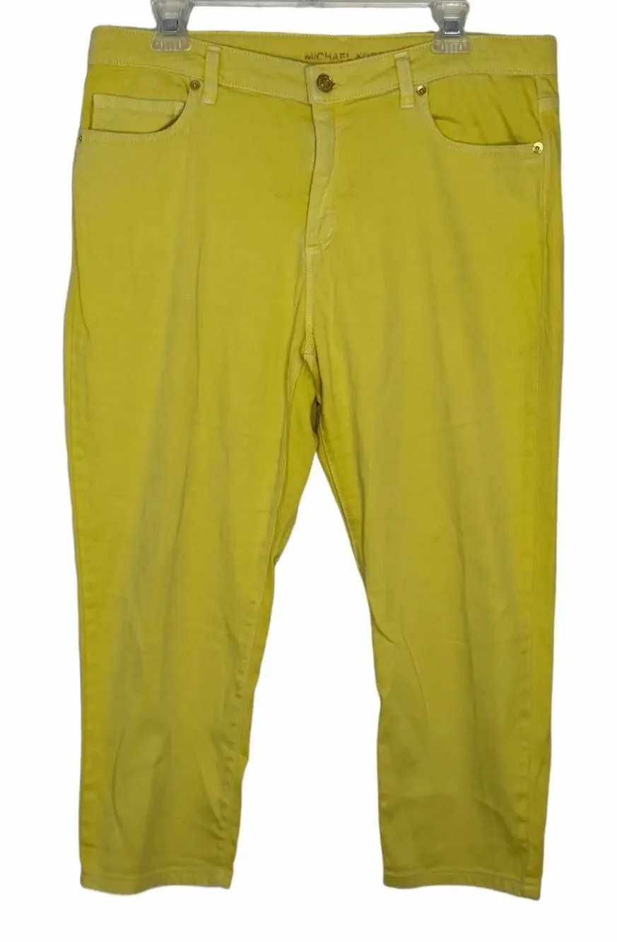 Michael Kors Womens Izzy Cropped Skinny Jeans Yellow Size 14